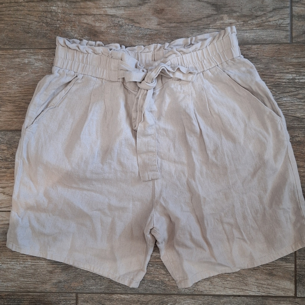 Ambiance Cream Linen Waist Shorts